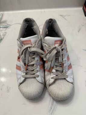 adidas White Sneakers with Peach Accent Stripes